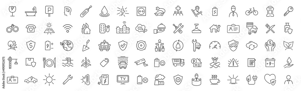 Fototapete infrastructure and environment line icons collection. big ui icon set. thin outline icons pack. vect