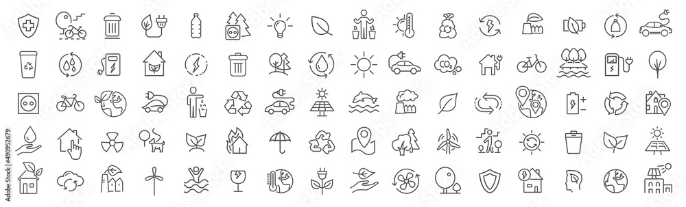 Poster eco and environment line icons collection. big ui icon set. thin outline icons pack. vector illustra