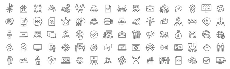 Teamwork and management line icons collection. Big UI icon set. Thin outline icons pack. Vector illustration eps10