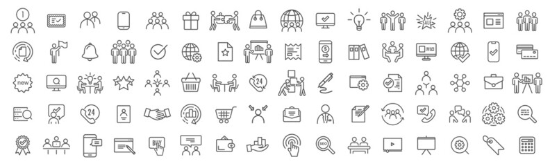 Teamwork and business line icons collection. Big UI icon set. Thin outline icons pack. Vector illustration eps10 - obrazy, fototapety, plakaty