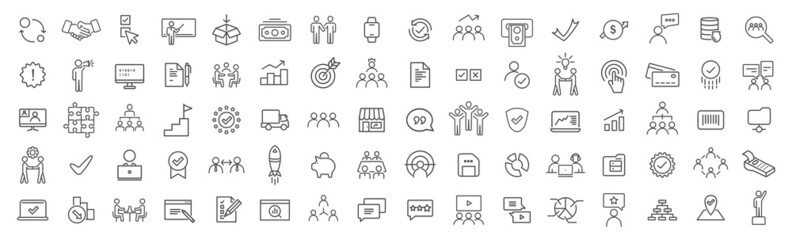 Fototapeta Teamwork and accounting line icons collection. Big UI icon set. Thin outline icons pack. Vector illustration eps10 obraz