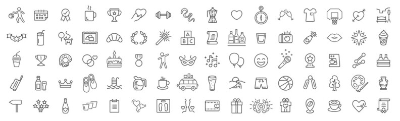 Lifestyle and entertainment line icons collection. Big UI icon set. Thin outline icons pack. Vector illustration eps10