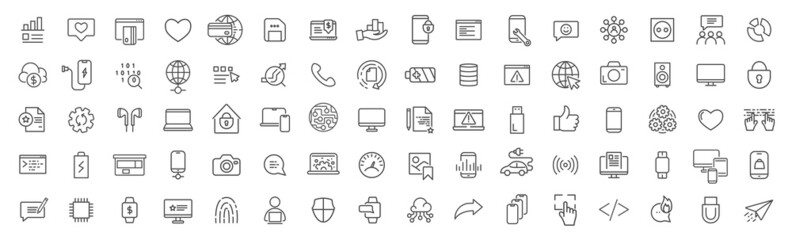 Technologies and web line icons collection. Big UI icon set. Thin outline icons pack. Vector illustration eps10