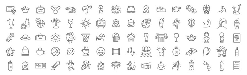 Lifestyle and entertainment line icons collection. Big UI icon set. Thin outline icons pack. Vector illustration eps10