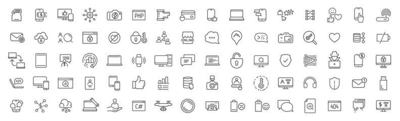 Technologies and business line icons collection. Big UI icon set. Thin outline icons pack. Vector illustration eps10