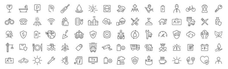 Infrastructure and environment line icons collection. Big UI icon set. Thin outline icons pack. Vector illustration eps10