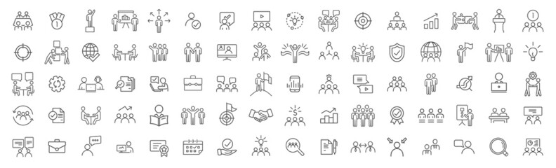 Fototapeta Business training and office line icons collection. Big UI icon set. Thin outline icons pack. Vector illustration eps10 obraz