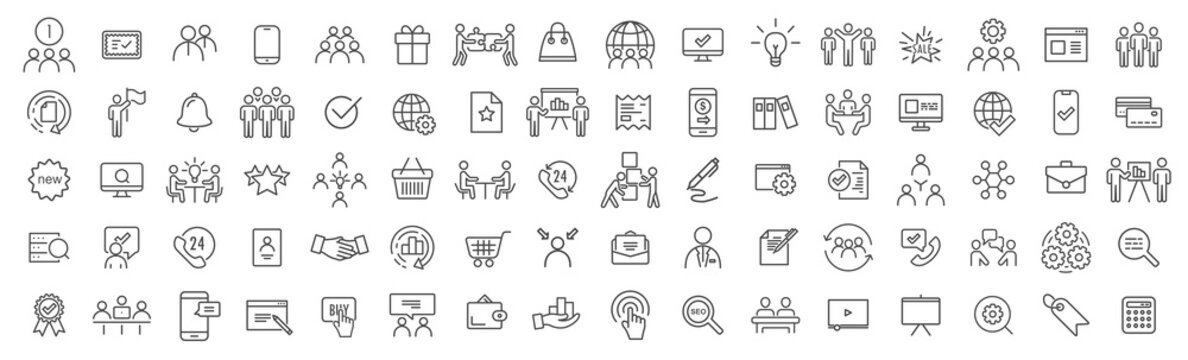 Teamwork and business line icons collection. Big UI icon set. Thin outline icons pack. Vector illustration eps10