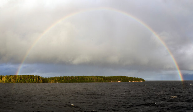 Russia. September rainbow over the White Sea-Baltic Canal