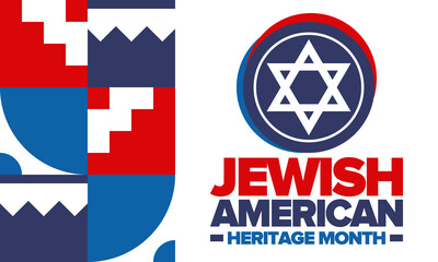 Jewish American Heritage Month. Jewish American contribution to the history United States. Celebrated annual in May. Star of David. Israel symbol. Vector poster, creative illustration