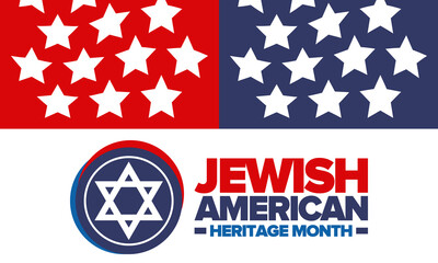 Jewish American Heritage Month. Jewish American contribution to the history United States. Celebrated annual in May. Star of David. Israel symbol. Vector poster, creative illustration