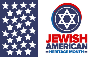 Jewish American Heritage Month. Jewish American contribution to the history United States. Celebrated annual in May. Star of David. Israel symbol. Vector poster, creative illustration