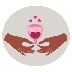 Critical days. Hygiene. PMS. Hands holding a vaginal cup. Vector illustration.
