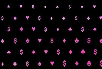 Dark pink vector pattern with symbol of cards.