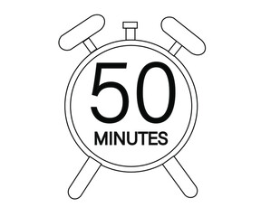 50 minutes stopwatch or countdown icon. Time measurement. Isolated illustration in black color