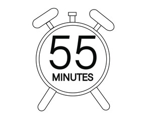 55 minutes stopwatch or countdown icon. Time measurement. Isolated illustration in black color