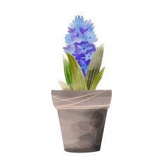 Spring flower in pot garden illustration on white 