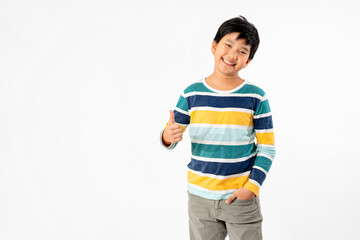 Fototapeta premium Portrait of Happy Young Asian Boy Isolate on White Background with Copy space.