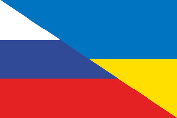 Russian vs Ukraine flag waving. 