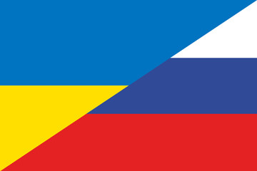 Russian vs Ukraine flag waving. 