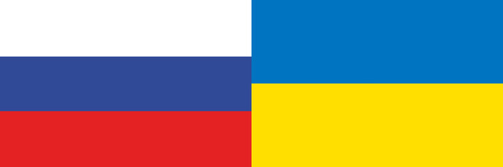 Russian vs Ukraine flag waving. 