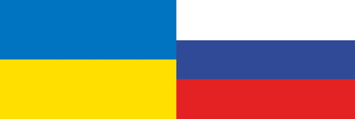 Russian vs Ukraine flag waving. 