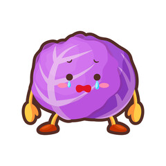 涙を流す可愛い紫キャベツのキャラクターのイラスト