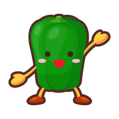手を挙げる可愛いピーマンのキャラクターのイラスト