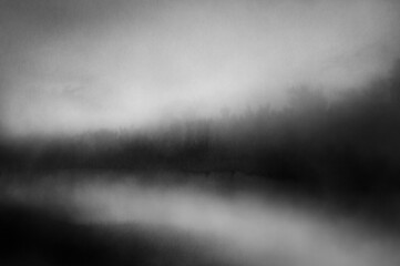 Abstract black and white autumn landscape. Versatile artistic image for creative design projects: posters, banners, cards, books, covers, magazines, prints, wallpapers.