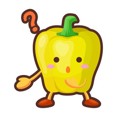 不思議そうな顔をした可愛いパプリカのキャラクターのイラスト