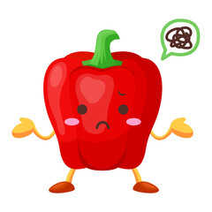 不機嫌な顔をした可愛い赤パプリカのキャラクターのイラスト