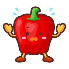 焦っている可愛い赤パプリカのキャラクターのイラスト