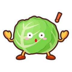 ビックリしている可愛いキャベツのキャラクターのイラスト
