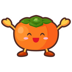 両手を挙げて喜んでいるかわいい柿のキャラクターのイラスト