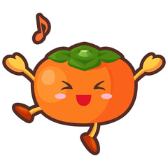 とても喜んでいるかわいい柿のキャラクターのイラスト