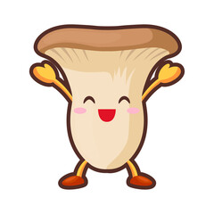両手を挙げて喜んでいるかわいいエリンギのキャラクターのイラスト