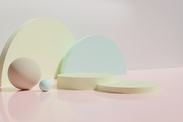 Abstract Geometric 3D Rendering Circle Cylinder Podium Background.
