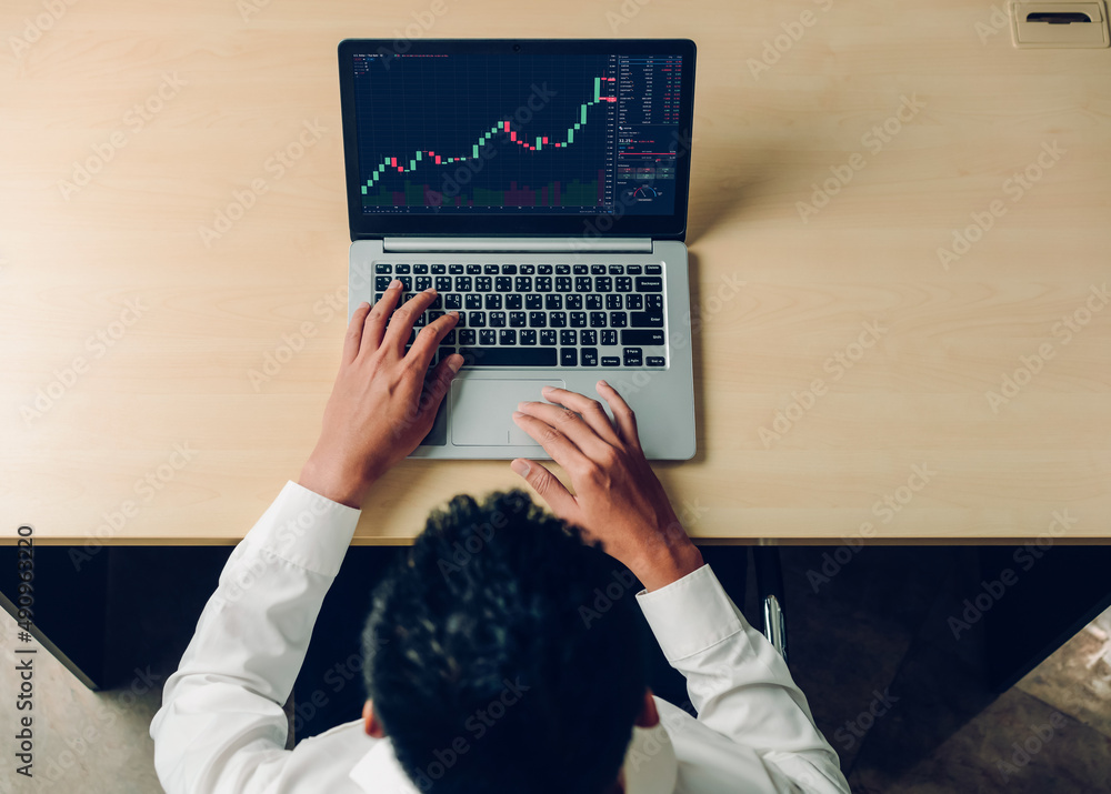 Poster stock market data chart analysis by ingenious computer software . investment application display sto