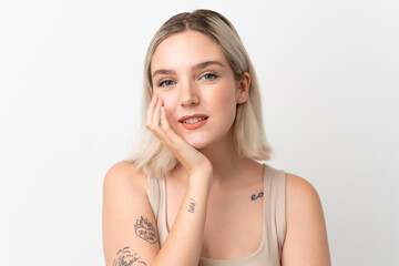 Fototapeta premium Pretty Blonde caucasian woman isolated on white background