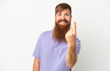 Young reddish caucasian man isolated on white background doing coming gesture