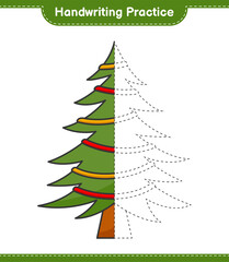 Handwriting practice. Tracing lines of Christmas Tree. Educational children game, printable worksheet, vector illustration
