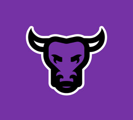 Bull Head Logo Vector Design. Baseball, basketball, football, esport isolated emblem template. Purple Illustration for sport teams 
