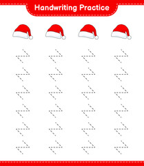 Handwriting practice. Tracing lines of Santa Hat. Educational children game, printable worksheet, vector illustration