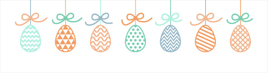 Easter concept with hanging eggs. Banner design. Vector
