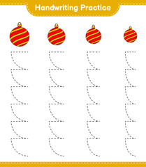 Handwriting practice. Tracing lines of Christmas Ball. Educational children game, printable worksheet, vector illustration