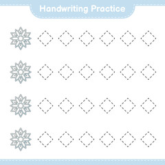 Handwriting practice. Tracing lines of Snowflake. Educational children game, printable worksheet, vector illustration