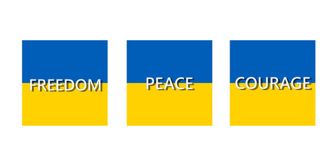 Ukraine flag blue and yellow with an inscription freedom peace courage vector isolated on transparent background