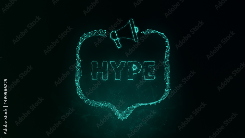 Aufkleber Megaphone banner with speech bubble and text hype. Plexus style of green glowing dots and lines. Abstract illustration