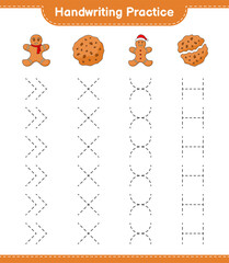 Handwriting practice. Tracing lines of Cookies and Gingerbread Man. Educational children game, printable worksheet, vector illustration