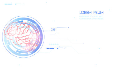 Brain is a human internal organ. Design with low poly technique. Dots joined in a polygonal triangle of red color. Background vector illustration art of a health medicine icon.